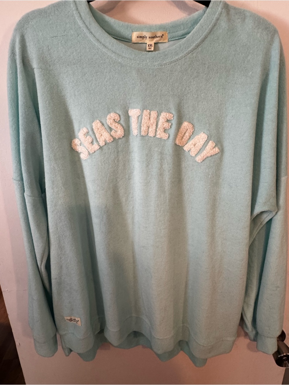 Simply Southern Light Turquoise Blue Terry Cloth Sweatshirt - New With Tags